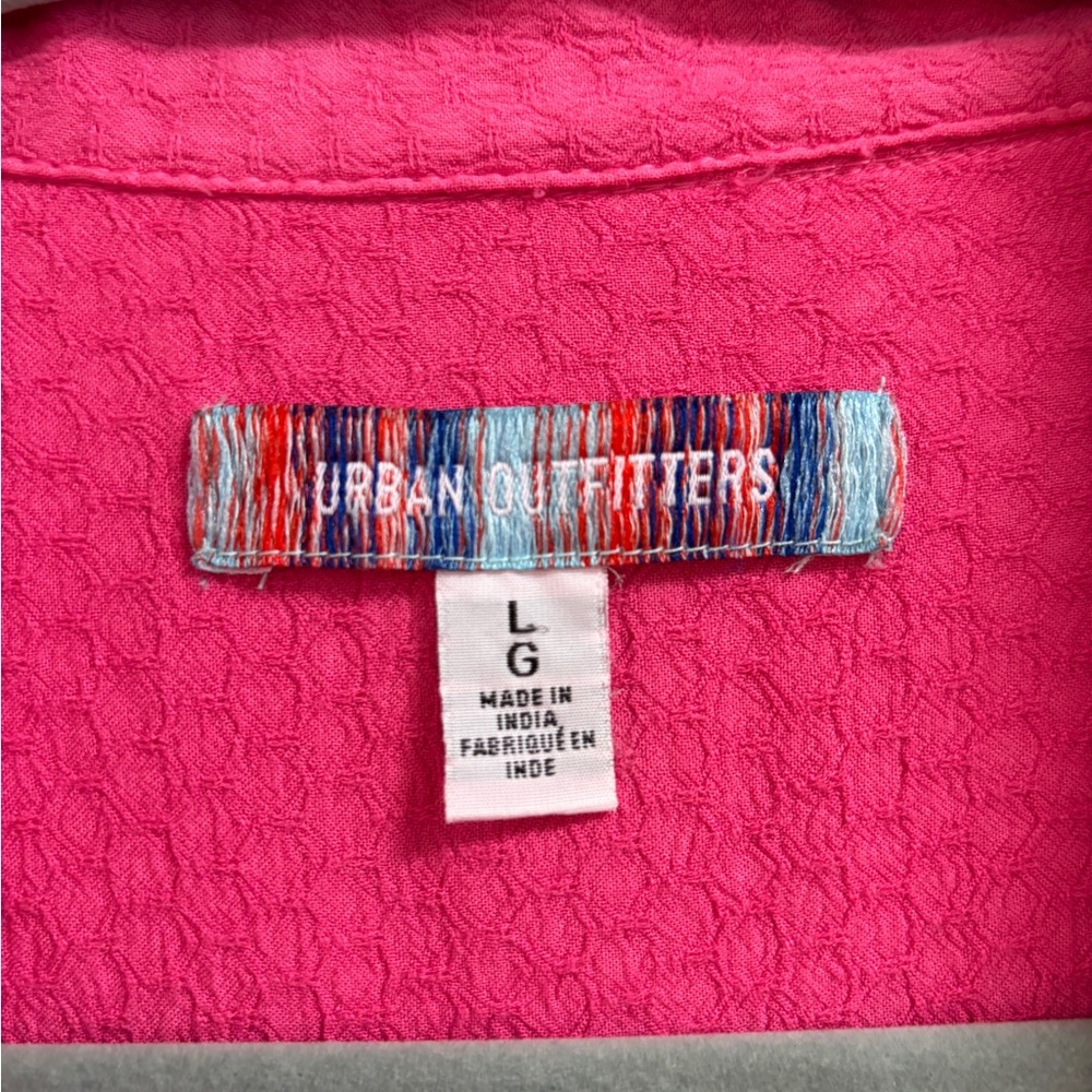 Urban Outfitters Hot Pink Button Down Drape Shirt Size L Oversized Short Sleeve - Picture 2 of 8